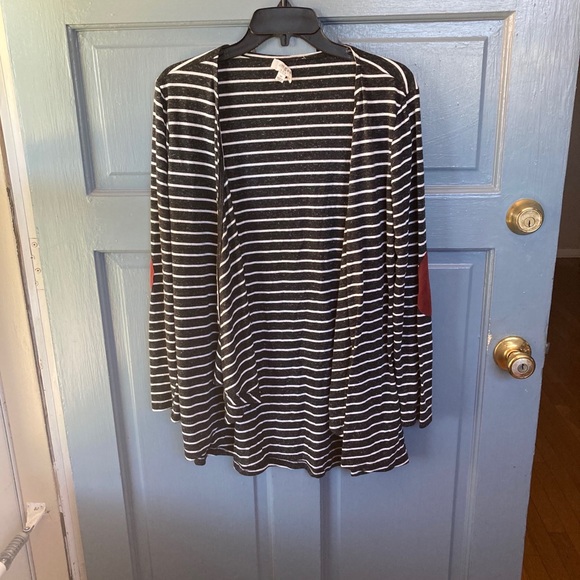 Umgee Sweaters - Striped cardigan with elbow patches
